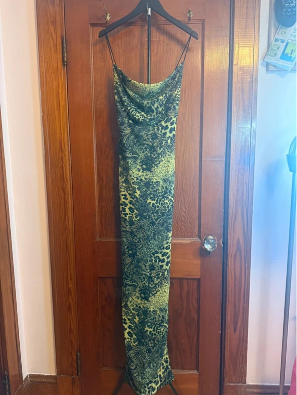 PrettyLittleThing Green Leopard Baroque Corset Back Maxi Dress UK 14 US 10